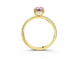Yellow gold Fancy Pink Emerald Cut Diamond Solitaire Ring with Pavé Band and Hidden Halo_23