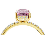 Yellow gold Fancy Pink Emerald Cut Diamond Solitaire Ring with Pavé Band and Hidden Halo_24