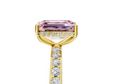 Yellow gold Fancy Pink Emerald Cut Diamond Solitaire Ring with Pavé Band and Hidden Halo_25