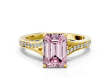 Yellow gold Fancy Pink Emerald Cut Diamond Solitaire Ring with Pavé Band and Prong Setting_12