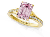 Yellow gold Fancy Pink Emerald Cut Diamond Solitaire Ring with Pavé Band and Prong Setting_13