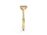 Yellow gold Fancy Pink Emerald Cut Diamond Solitaire Ring with Pavé Band and Prong Setting_14