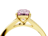 Yellow gold Fancy Pink Emerald Cut Diamond Solitaire Ring with Pavé Band and Prong Setting_16