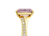 Yellow gold Fancy Pink Emerald Cut Diamond Solitaire Ring with Pavé Band and Prong Setting_17