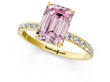 Yellow gold Fancy Pink Emerald Cut Diamond Solitaire Ring with Pave Band and Four Prong Setting_133