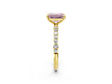 Yellow gold Fancy Pink Emerald Cut Diamond Solitaire Ring with Pave Band and Four Prong Setting_134