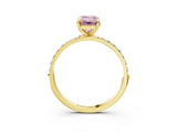 Yellow gold Fancy Pink Emerald Cut Diamond Solitaire Ring with Pave Band and Four Prong Setting_135