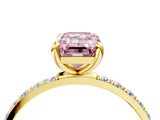 Yellow gold Fancy Pink Emerald Cut Diamond Solitaire Ring with Pave Band and Four Prong Setting_136