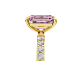 Yellow gold Fancy Pink Emerald Cut Diamond Solitaire Ring with Pave Band and Four Prong Setting_137