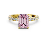 Yellow gold Fancy Pink Emerald Cut Diamond Solitaire Ring with Round  Pavé Band and Four-Prong Setting_36