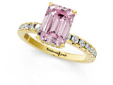 Yellow gold Fancy Pink Emerald Cut Diamond Solitaire Ring with Round  Pavé Band and Four-Prong Setting_37