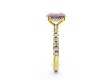 Yellow gold Fancy Pink Emerald Cut Diamond Solitaire Ring with Round  Pavé Band and Four-Prong Setting_38