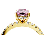 Yellow gold Fancy Pink Emerald Cut Diamond Solitaire Ring with Round  Pavé Band and Four-Prong Setting_40