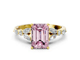 Yellow gold Fancy Pink Emerald Cut Diamond Solitaire Ring with Side Stones and Four-Prong Setting_255