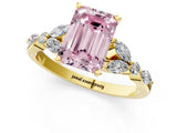 Yellow gold Fancy Pink Emerald Cut Diamond Solitaire Ring with Side Stones and Four-Prong Setting_256