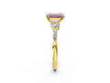 Yellow gold Fancy Pink Emerald Cut Diamond Solitaire Ring with Side Stones and Four-Prong Setting_257