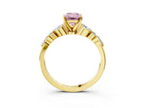Yellow gold Fancy Pink Emerald Cut Diamond Solitaire Ring with Side Stones and Four-Prong Setting_258