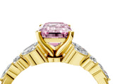 Yellow gold Fancy Pink Emerald Cut Diamond Solitaire Ring with Side Stones and Four-Prong Setting_259