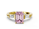 Yellow gold Fancy Pink Emerald  Cut Diamond Solitaire Ring with Tapered Baguette Accents and Four-Prong Setting_81