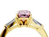 Yellow gold Fancy Pink Emerald  Cut Diamond Solitaire Ring with Tapered Baguette Accents and Four-Prong Setting_85