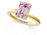 Yellow gold Fancy Pink Emerald Cut Diamond Solitaire Ring with Thin Band and Prong Setting_13