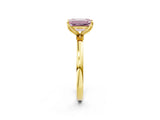 Yellow gold Fancy Pink Emerald Cut Diamond Solitaire Ring with Thin Band and Prong Setting_14