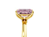 Yellow gold Fancy Pink Emerald Cut Diamond Solitaire Ring with Thin Band and Prong Setting_17