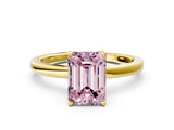 Yellow gold Fancy Pink Emerald Cut Diamond Solitaire Ring with Thin Band and Prong Setting_24
