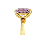 Yellow gold Fancy Pink Emerald Cut Diamond Solitaire Ring with Thin Band and Prong Setting_29