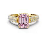 Yellow gold Fancy Pink Emerald Cut Diamond Solitaire Ring with Three-Row Pavé Band and Four-Prong Setting_37