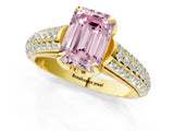 Yellow gold Fancy Pink Emerald Cut Diamond Solitaire Ring with Three-Row Pavé Band and Four-Prong Setting_38