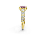 Yellow gold Fancy Pink Emerald Cut Diamond Solitaire Ring with Three-Row Pavé Band and Four-Prong Setting_39