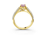 Yellow gold Fancy Pink Emerald Cut Diamond Solitaire Ring with Three-Row Pavé Band and Four-Prong Setting_40