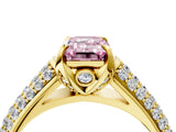 Yellow gold Fancy Pink Emerald Cut Diamond Solitaire Ring with Three-Row Pavé Band and Four-Prong Setting_41