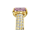 Yellow gold Fancy Pink Emerald Cut Diamond Solitaire Ring with Three-Row Pavé Band and Four-Prong Setting_42