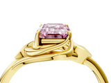 Yellow gold Fancy Pink Emerald Cut Diamond Solitaire Ring with Twist Band and Four-Prong Setting_61