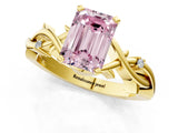 Yellow gold Fancy Pink Emerald Cut Diamond Solitaire Ring with Twisted Band and Prong Setting_201