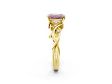 Yellow gold Fancy Pink Emerald Cut Diamond Solitaire Ring with Twisted Band and Prong Setting_202