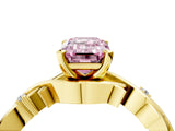 Yellow gold Fancy Pink Emerald Cut Diamond Solitaire Ring with Twisted Band and Prong Setting_204