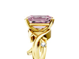 Yellow gold Fancy Pink Emerald Cut Diamond Solitaire Ring with Twisted Band and Prong Setting_205