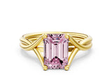 Yellow gold Fancy Pink Emerald Cut Diamond Solitaire Twist Band Prong Setting Ring_55