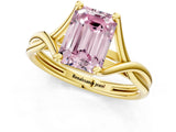 Yellow gold Fancy Pink Emerald Cut Diamond Solitaire Twist Band Prong Setting Ring_56