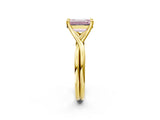 Yellow gold Fancy Pink Emerald Cut Diamond Solitaire Twist Band Prong Setting Ring_57