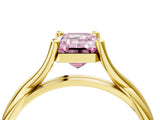 Yellow gold Fancy Pink Emerald Cut Diamond Solitaire Twist Band Prong Setting Ring_59