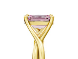 Yellow gold Fancy Pink Emerald Cut Diamond Solitaire Twist Band Prong Setting Ring_60