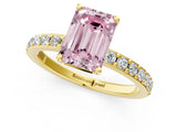 Yellow gold Fancy Pink Emerald  Cut Diamond Solitaire with Pave Band and Four-Prong Setting 2