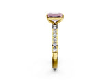Yellow gold Fancy Pink Emerald  Cut Diamond Solitaire with Pave Band and Four-Prong Setting 3
