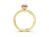 Yellow gold Fancy Pink Emerald  Cut Diamond Solitaire with Pave Band and Four-Prong Setting 4