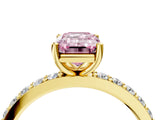 Yellow gold Fancy Pink Emerald  Cut Diamond Solitaire with Pave Band and Four-Prong Setting 5