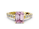 Yellow gold Fancy Pink Emerald  Cut Diamond Solitaire with Pave Band and Four-Prong Setting_126